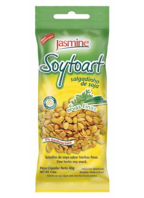 SALG SOJA - ERVAS FINAS.png - Soytoast Ervas FinasALTO TEOR DE PROTEÍNASNÃO CONTÉM GORDURA TRANSLIVRE DE TRANSGÊNICOIngredientes: Soja em grãos descascada e partida, óleo vegetal (palma, soja ou milho), ervas finas e sal. NÃO CONTÉM GLÚTENDisponíveis nas versões: 40g e 100g.